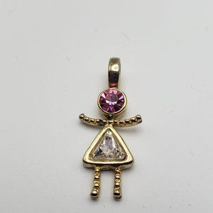 Gold tone girl charm with clear and light pink stones
